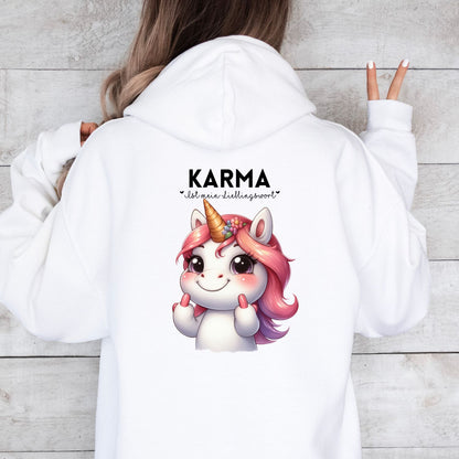 Karma Ist Mein Lieblingswort Einhorn Sparkle Hoodie Weiß