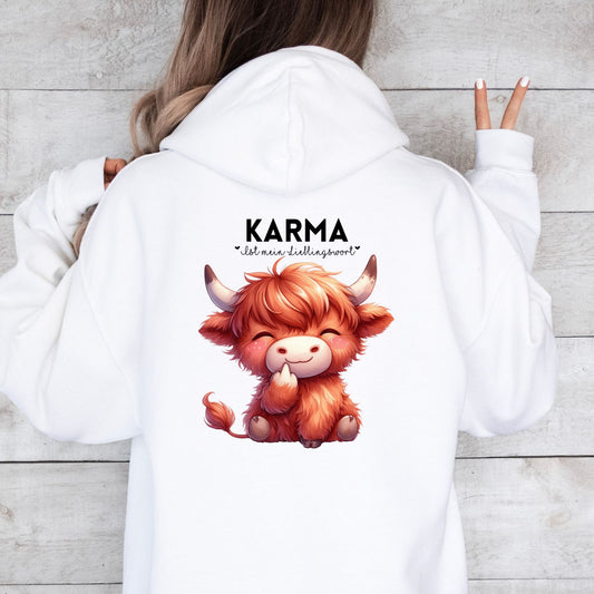 Karma Ist Mein Lieblingswort Kuh Susi Hoodie Weiß