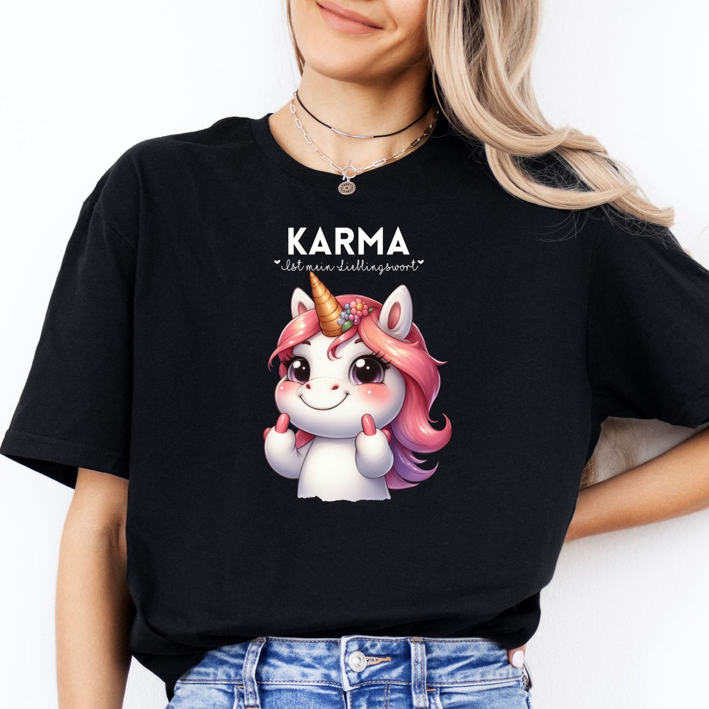 Karma Ist Mein Lieblingswort Einhorn Sparkle T-Shirt Schwarz