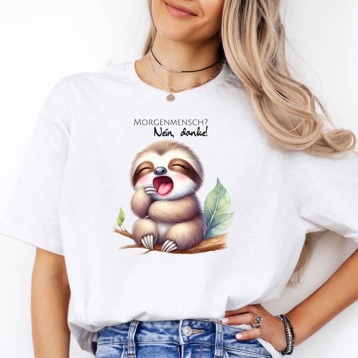 Morgenmensch Faultier Eddy T-Shirt Weiß