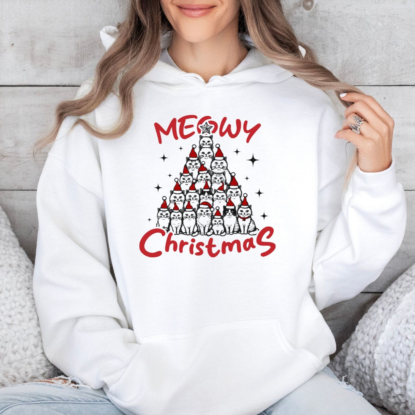 Meowy Christmas Hoodie Weiß